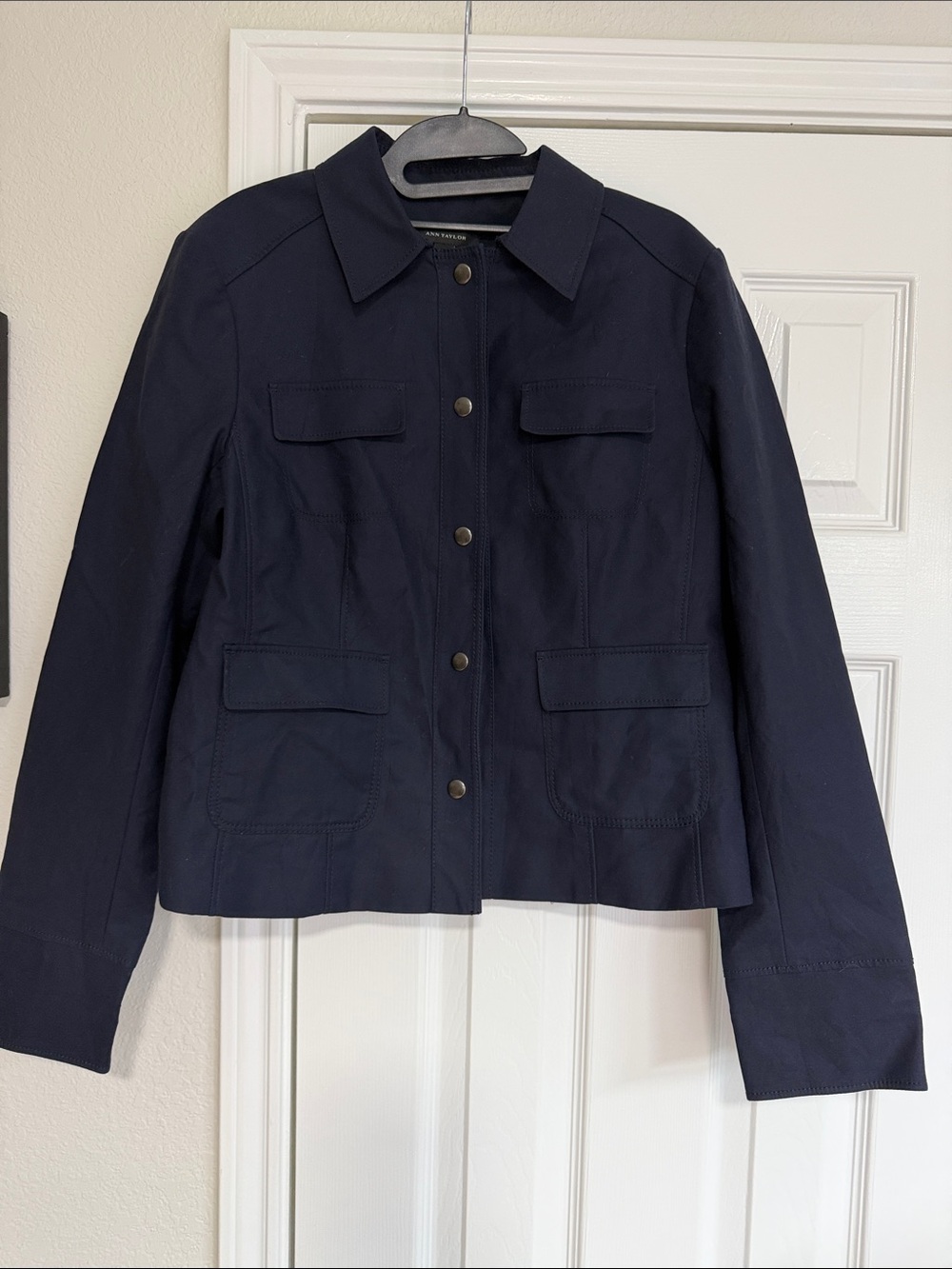 Ann Taylor Navy Utility Jacket with Snap Front